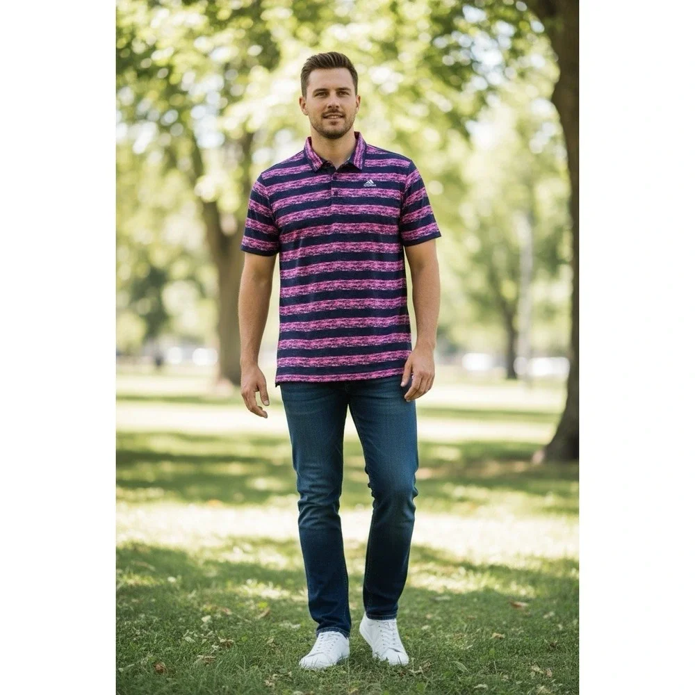 Adidas Golf Performance Polo Shirt Mens XL Painted Stripe Mesh~2‎ Shirts